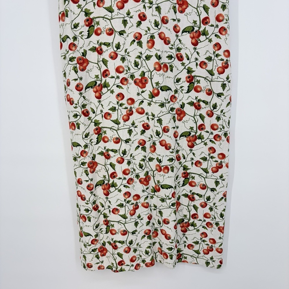 JANE + DELANCEY Tomato Print Midi Shirt Dress S Linen Blend Cottage Garden Natur - Picture 15 of 15